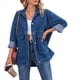 thumbnail image 3 of Chaqueta Vaquera de Mujer, Estilo Boyfriend, Extragrande, con Botones, Larga, Aberturas Laterales Azul Oscuro L, 3 of 10