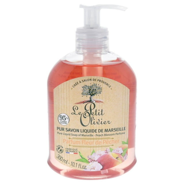 Jabón líquido puro de Marsella - Perfume de flor de melocotón de Le Petit Olivier para mujeres - Jabón de 10,1 oz