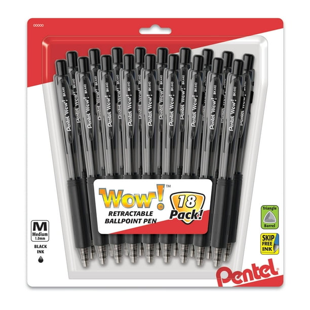 Pentel ¡GUAU! Bolígrafos retráctiles de tinta negra, paquete de 18