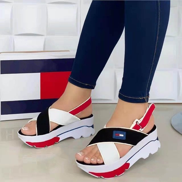Cuña Moda Antideslizante Casual Tallas grandes Colorblock Señoras Sandalias Wmkox8yii nm8882