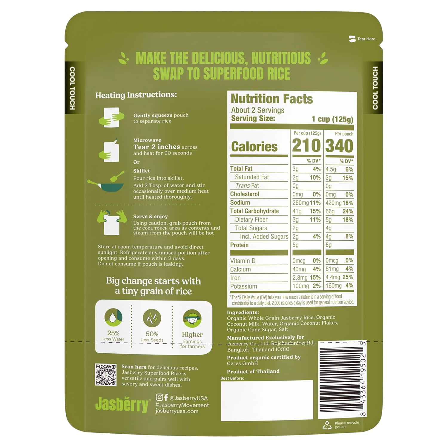 Jasberry Organic Superfood Rice, Vegan, 7oz 6 Pack, Coconut