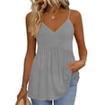 thumbnail image 2 of LIZUOJUN Womens Tank Tops Solid Color Pleated Spaghetti Strap V-Neck Cami Top Summer Dressy Trendy Sleeveless Loose Fit Tops Grey 3XL, 2 of 6