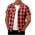 thumbnail image 3 of Agkizg Casual Button Down Shirts Short Sleeve Plaid Shirt Stand Collar with Pocket Casual Top (Men's), 3 of 6