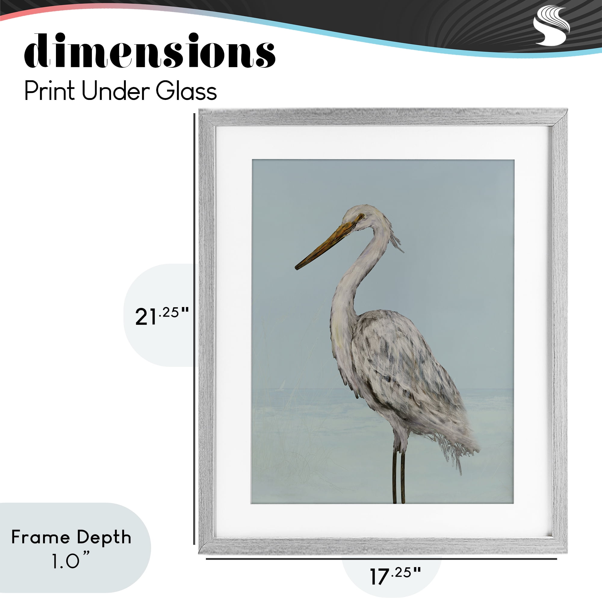 Stupell Industries Coastal Heron Muted Blue Gray Framed Print Under Glass, design by Julie DeRice