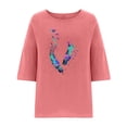 thumbnail image 3 of Camiseta de Manga Corta de la Mujer Casual Cuello Redondo Impresión Superior, Camiseta Ligera para Diario, Fiesta Y Todas las Estaciones, 3 of 4