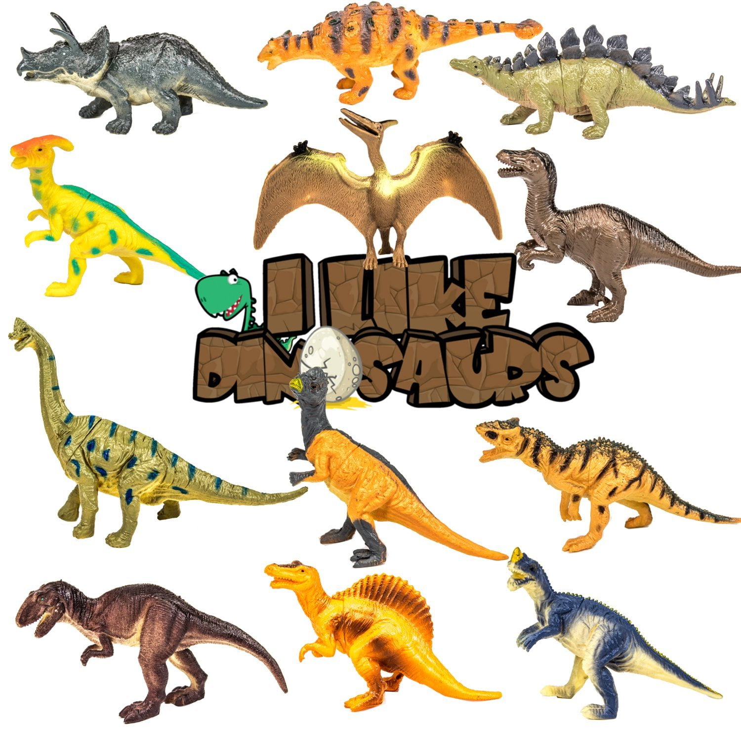 I Like Dinosaurs 12 Pack of Realistic Large Sized 6 " 7 " Inch