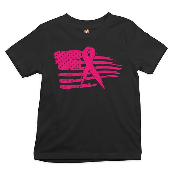 Tee Hunt Pink Ribbon Flag Youth T-Shirt Breast Cancer Awareness Hope Survivor KidsRoyal