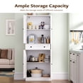 thumbnail image 5 of 71" Tall Kitchen Pantry Storage Cabinet, Farmhouse Pantry Cabinet with 4 Doors & Drawer, Freestanding Cupboard with Adjustable Shelves, Rustic Wood Cupboard for Kitchen, Dining Room, White, 5 of 10