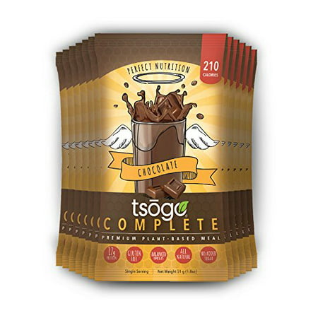 Tsogo 12 Complete Pack, chocolat riche, de soja, sans gluten et sans produits laitiers, riche en fibres et protéines, Faible teneur en calories et glucides, substitut de repas Shake, seulement 210cal / SERV (1 Box-12 Portions individuelles) (chocolat)