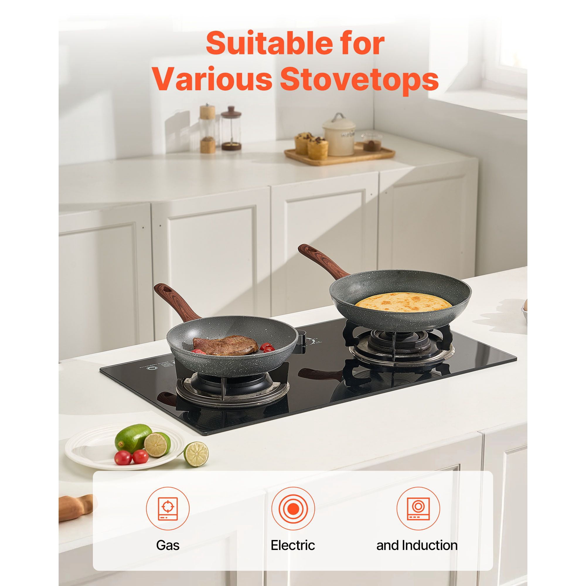 3-Piece Aluminum Skillet Set with Dot-Textured Nonstick Interior, 9.5/11/12 Inch, Bakelite Handle, Induction Compatible