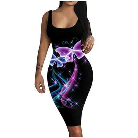 

Pianpianzi Long Night Gown Women plus Size Casual Dresses for Women 2x Tunic Dresses for Women Casual Women Fashion Casual Printed Slim Fit Hip Work Skirt Sleeveless Vest Dress