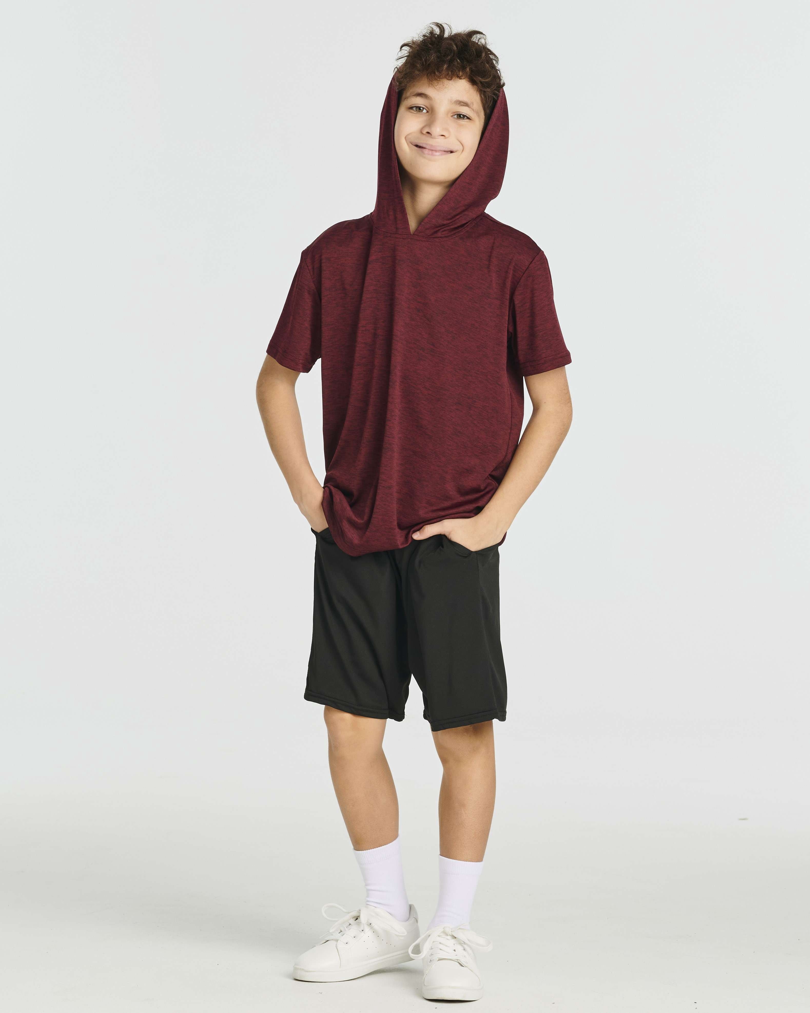 Real Essentials 3 Pack: Boys Dry-Fit Youth Teen Active Athletic Short Sleeve Workout Hoodie - Hooded Pullover Shirts