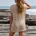 thumbnail image 6 of Pounoo Women's Beach Cover Ups V Neck Short Sleeve Knit Cover Ups Beach Vacation Style Lightweight Breathable Crochet Tie Front Side Slit Cover Ups Gift, 6 of 7