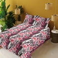 thumbnail image 2 of Ambesonne Hibiscus Fitted & Flat Sheet with Shams 4 Pcs Set, Floral Pattern Forest Art, Calking, Pale Pink Hot Pink White, 2 of 5