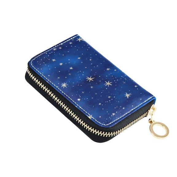 PU Leather Zip Card Holder Women's Card Case Zipper Card Case Compact & Lightweight Starry Night Sky Pattern