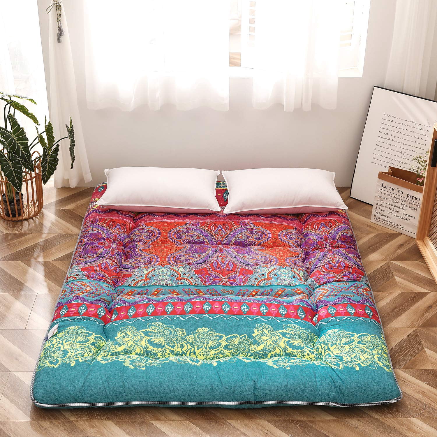 Japanese Floor Mattress Futon Mattress Boho Design Sleeping Mat Queen Size
