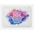 thumbnail image 1 of Evil Eye Bath Mat, Ornate White Hand Drawn Hamsa on Watercolor Splashes Artistic Energetic Print, Non-Slip Plush Mat Bathroom Kitchen Laundry Room Decor, 29.5 X 17.5 Inches, Pink Blue White, Ambesonne, 1 of 2