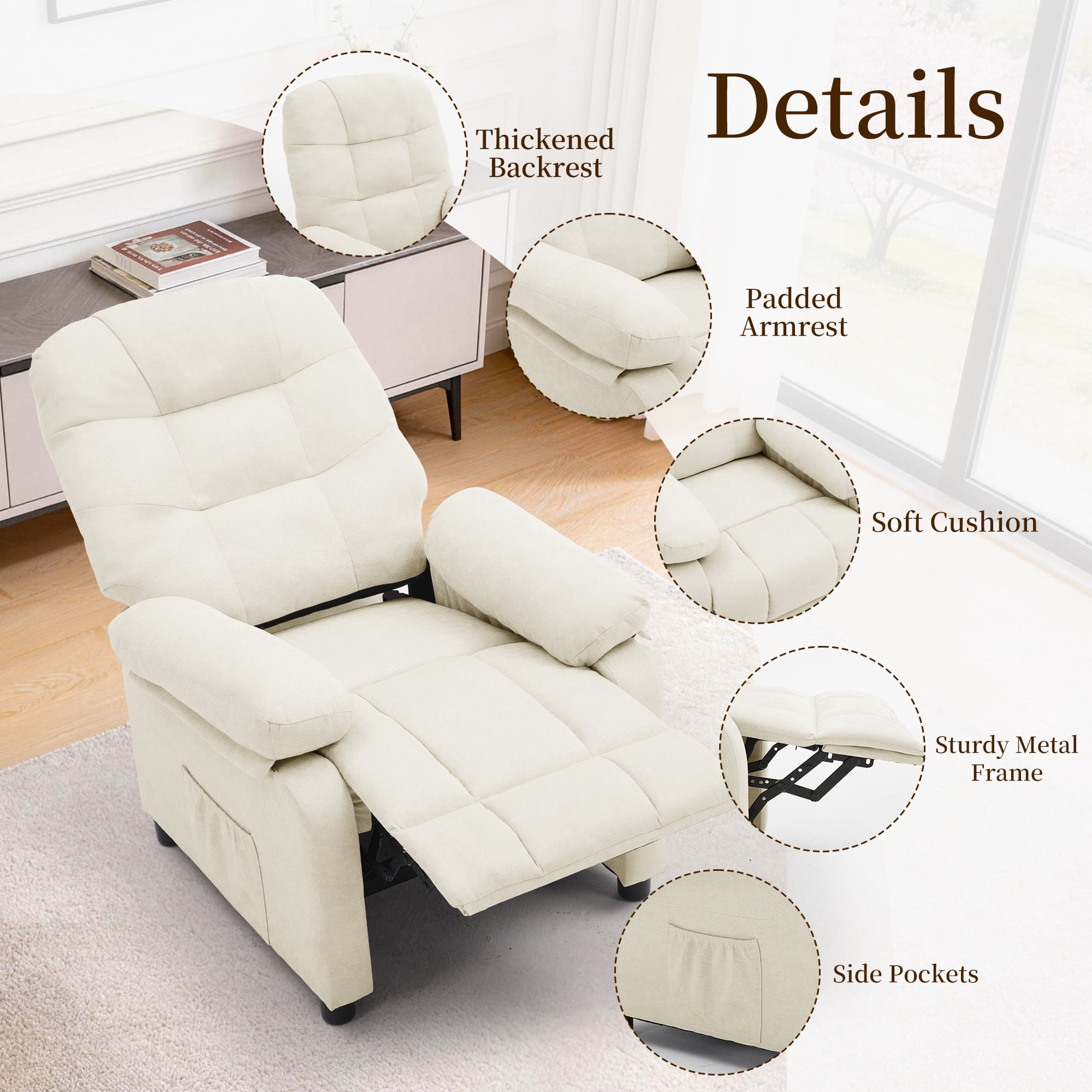 Korser Recliner Chairs for Adults with Fixed Base Push Back Recliner Chair for Living Room,Small Recliner Sofa for Small Spaces,Linen Fabric,Beige