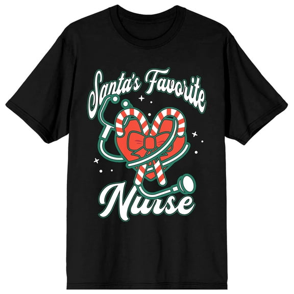 Santa's Favorite Nurse Women's Black Short Sleeve Holiday Tee-Medium