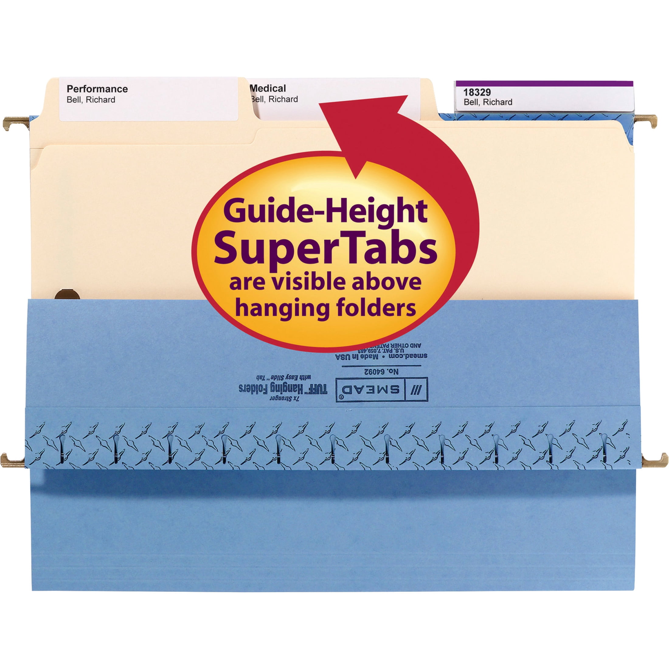 Smead 19535 SuperTab File Folders with Fastener, 1/3 Cut, 11 Point, Legal, Manila, 50/Box