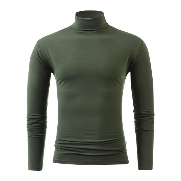 pstuiky Camisas casuales de manga larga para hombre, Camiseta de invierno para hombre, color liso, cuello medio alto, manga larga y cuello redondo. camisetas de hombre xxl