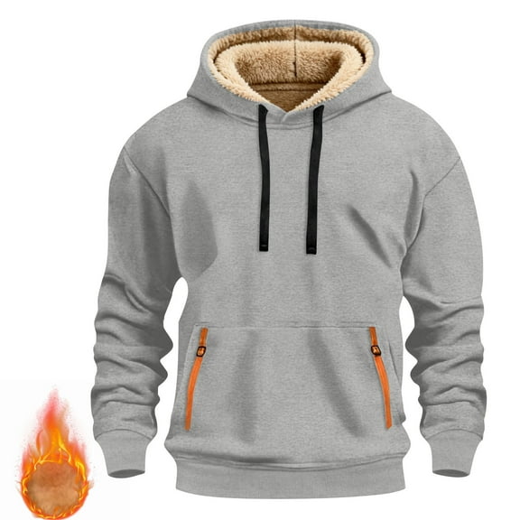 LEKWK Fleece Lined Sweatshirts for Men Long Sleeve Hooded Drawstring Hoodies Warm Winter Clothes Thermal Cold Weather Sweatshirt Outerwear