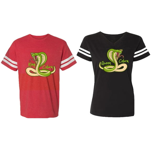 Cobra King Queen Matching Couple Cotton Jerseys (Men Red / Women Black) (Men S / Women S)