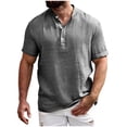 thumbnail image 6 of APEXFWDT Men's Cotton Linen Henley Shirt Solid Color Short Sleeve Shirt Button Casual Breathable Top,S,Gray, 6 of 8