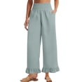 thumbnail image 6 of Lumtrix Women’s Casual Linen Pants Wide Flared Leg Drawstring Palazzo Pants Summer Beach Ruffle Trousers with Pockets Light Gray S, 6 of 7