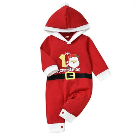 

YJ.GWL Baby Christmas Santa Hooded Jumpsuits Xmas Bodysuit Romper for Infant Boys Grils