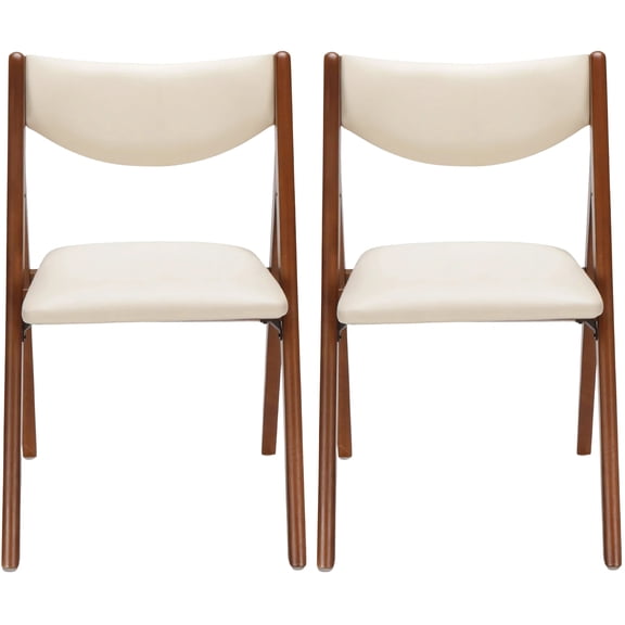 Stakmore Comfort Modern Off White Vinyl and Cherry Frame Adult Folding Chair