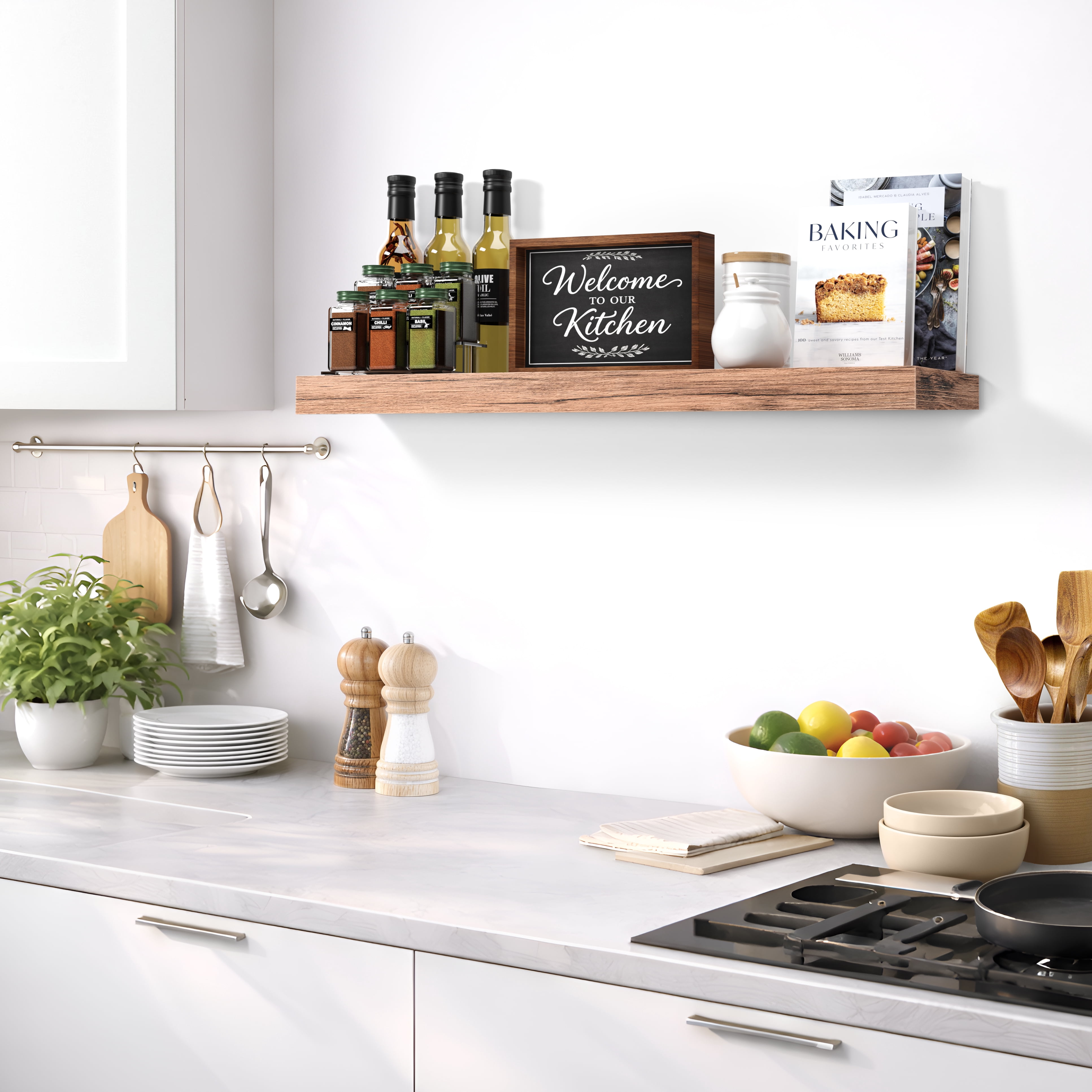 Sorbus 35" Floating Wall Shelf, Mahogany, Invisible Brackets, Bathroom, Bedroom & Home Decor