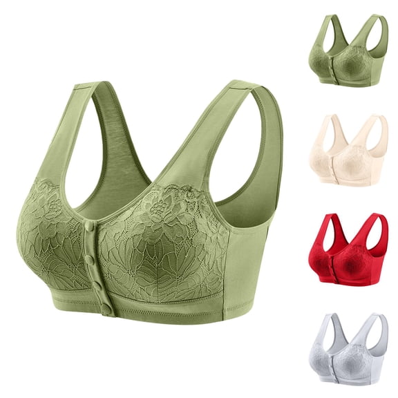 Front Closure Bras for Older Women Summer Lightweight Comfortable Lace Wide Strap Bralettes Everyday Bra