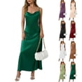thumbnail image 1 of Mceream Robe Midi Moulante Froncée pour Femme à Bretelles Spaghetti Longue Combinaison Satin Soie Robe Midi Dos Nu Soirée Fête Invitée de Mariage Robe Cocktail Vert m, 1 of 8