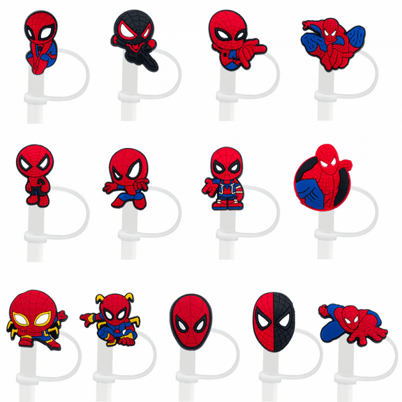 HEXNNHA 13Pcs Straw Covers Cap for Stanley Cup, Cute Spider-Man Silicone Straw Toppers Accessories 10mm 0.4 Inch Compatible with Stanley Cup 30&40 Oz Tumbler, for Home and Party Decor MW525-116