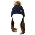 thumbnail image 2 of Wrapables® Cable Knit Faux Fur Pom Pom Beanie, Adult Dark Blue, 2 of 3
