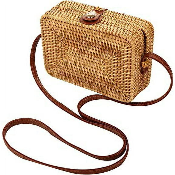 Nvzi-a Womens Straw Bag Round Rattan Crossbody Bag Handwoven Natural Summer Beach Shoulder Bag