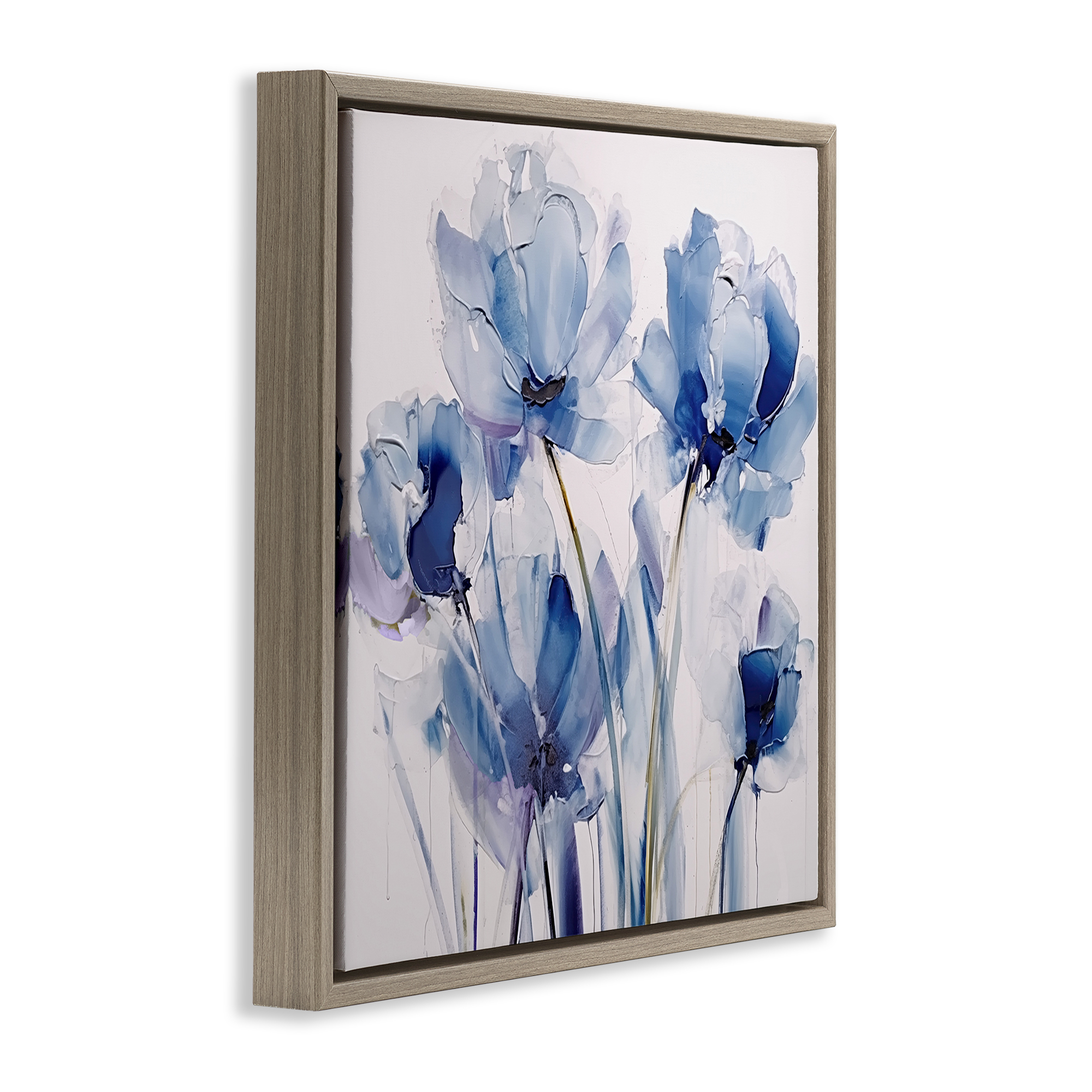 Stupell Industries Abstract Blue Tulips Botanical & Floral Painting Brown Floater Framed Art Print Wall Art, 18 x 18