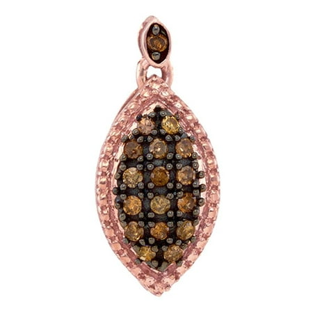 - 10kt Rose Gold Womens Round Cognac-brown Color Enhanced Diamond Oval Cluster Pendant 1/5 Cttw