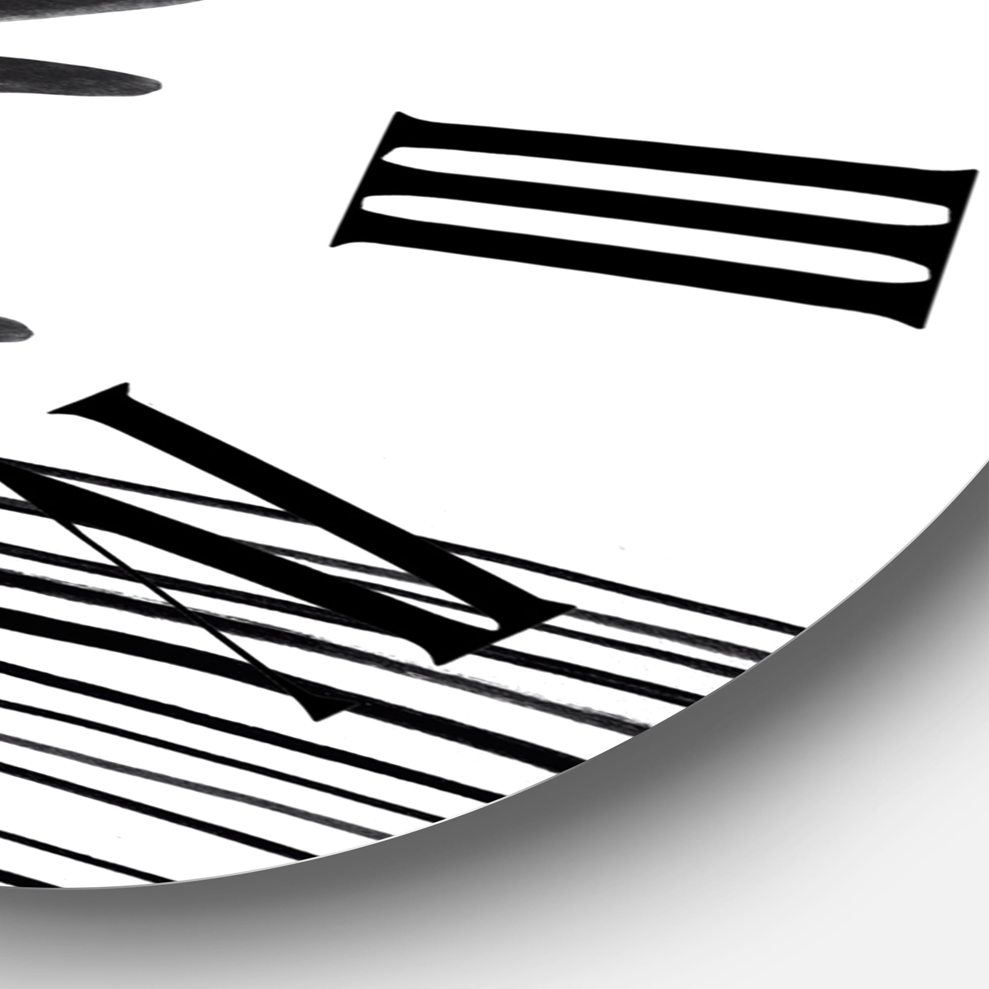 Designart 'Black And White Tropical Leaf On Striped Ii' Modern Wall Clock