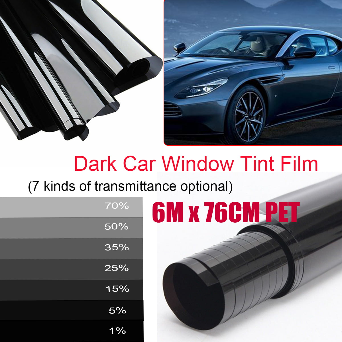CAR WINDOW TINT FILM TINTING SUPER BLACK LIMO 15%（1-35%）76cm x 6M SUN GLARE KIT 