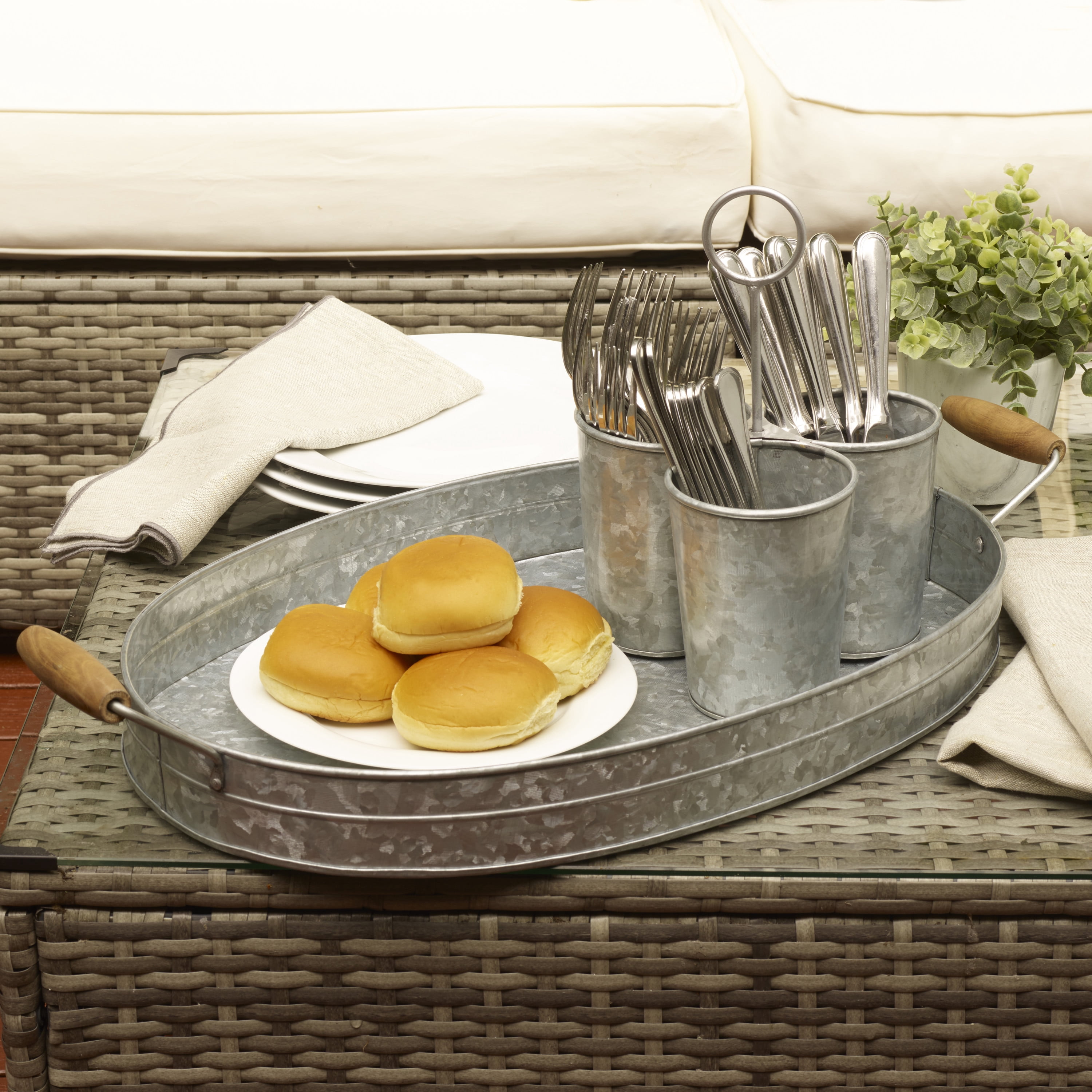 Towle Living Galvanized 20-inch Oval Tray Wood Handles