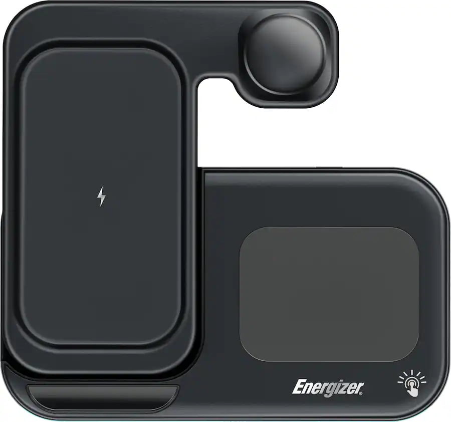 Energizer 3 in 1 15W Foldable Qi Certified Wireless Charging Station for Phone Earbuds and Apple Watch Black