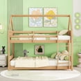 thumbnail image 2 of Bellemave Rubber Wood House Bunk Bed Frame Twin over Twin Low Bunk Bed with Headboard and Footboard Twin Floor Bunk Bed with Wooden Slats (White Oak), 2 of 11