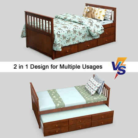 Costway Twin Captain S Bed Bunk Bed Alternative W Trundle Drawers For Kids Walnut Walmart Canada