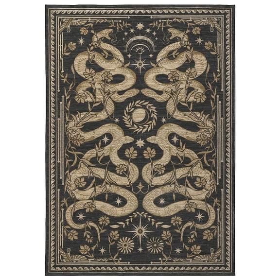 8x10 Dark Grey Washable Non-Slip Snake Pattern Indoor Area Rug