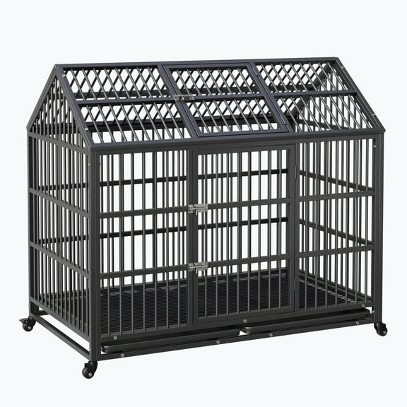 Garvee Heavy Duty Dog Crate, 52 Inch Indestructible Metal Dog Kennel Cage for Large Medium Small Dogs, Indoor Dog Crate with Lockable Wheels and Removable Tray