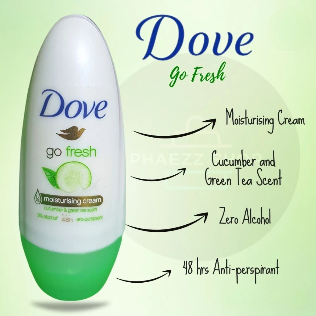 Dove Anti-Perspirant Deodorant Roll On Cucumber & Green Tea, Dry 48H ,40ml-12 Pk
