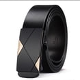 thumbnail image 3 of Leather Belts for Men Automatic Buckle Leather Geometric Spliced Metal Buckle Matte Strap Business Daily Versatile Waist Accessory Gold 120cm, 3 of 6