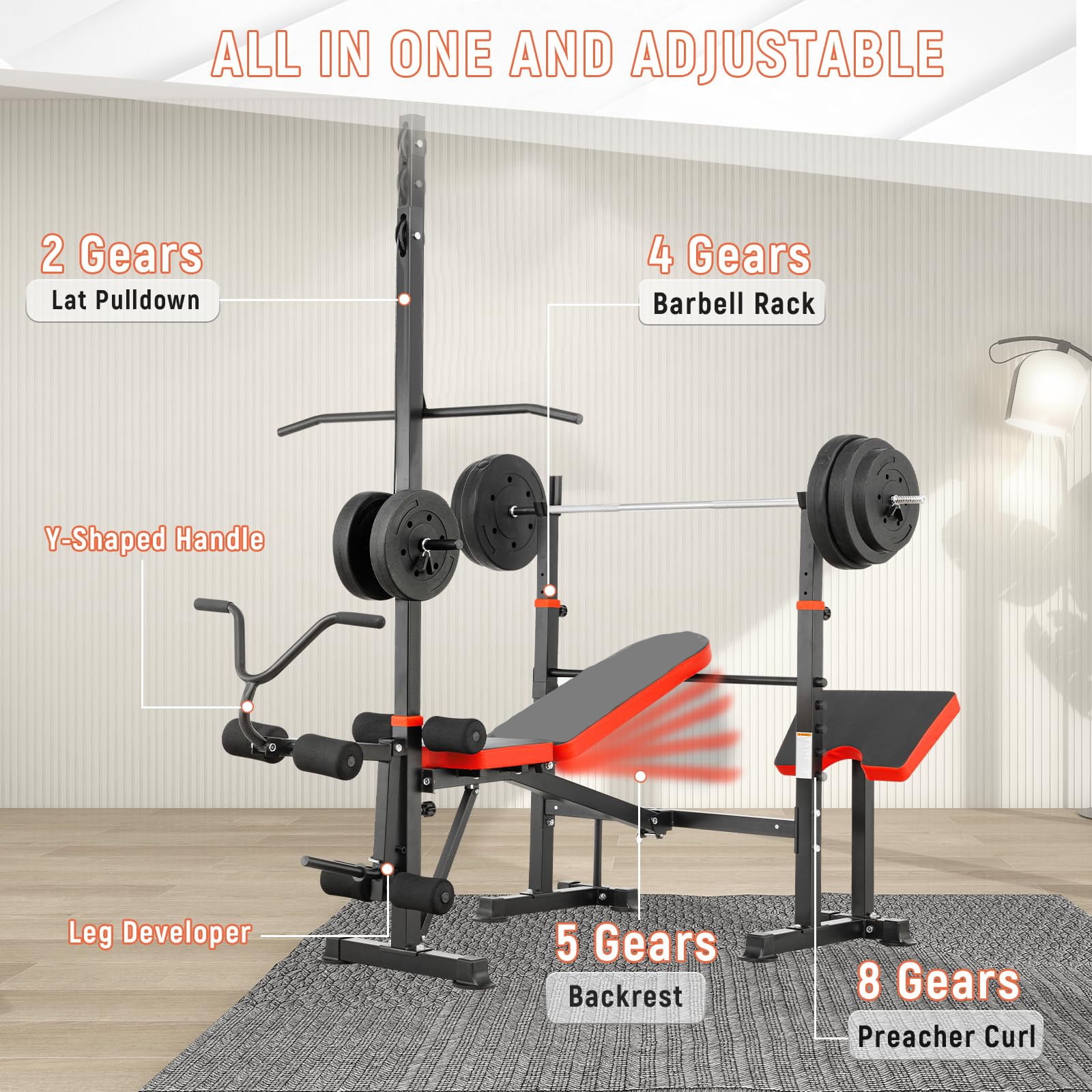 1500LBS 8 in 1 Olympic Weight Bench Set with  Leg Extension and Squat Rack, Adjustable Bench Press Set for Home Gym Full Body Strength Training